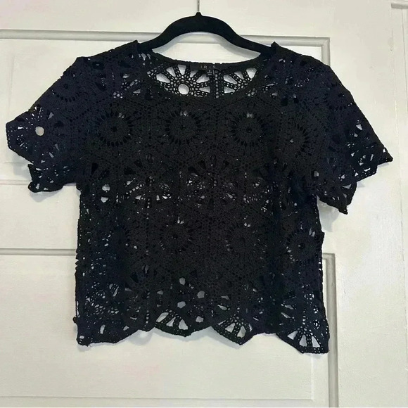 Iris Black Crochet Crop Top Small EUC - Picture 1 of 5